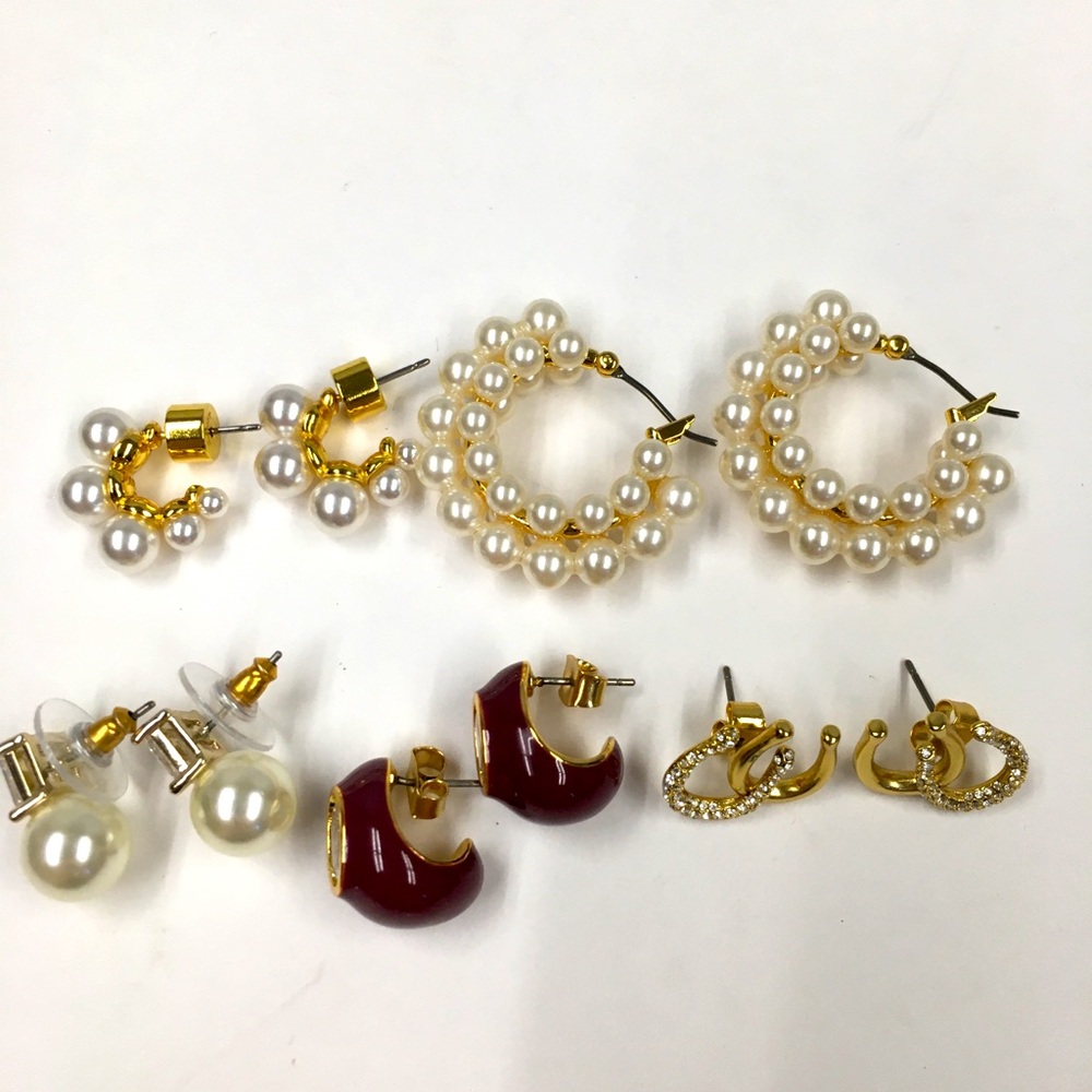 J Crew Earrings Bundle (5) Horseshoe Pearls Gold Tone Faux Pearls